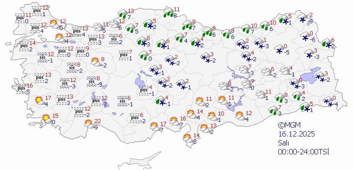 SON DAKİKA HAVA DURUMU HABERLERİ 16 ARALIK 2025 | Ankara, İzmir ve İstanbulda bugün hava nasıl olacak Meteorolojiden o iller için karla karışık yağmur uyarısı