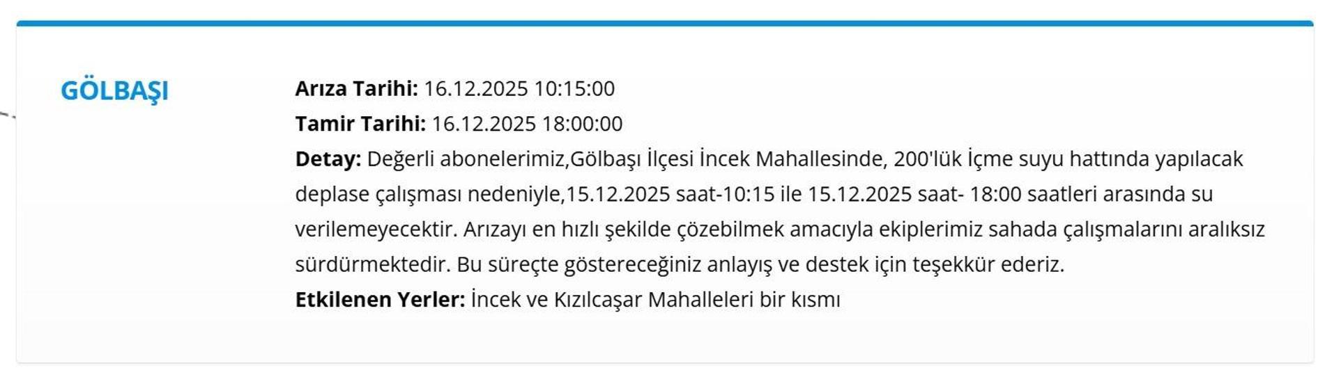 16 ARALIK ASKİ ANKARA SU KESİNTİSİ Ankara Su Kesintisi Hangi İlçelerde, Saat Kaçta Olacak Mamak’tan Etimesgut’a Detaylı Liste...