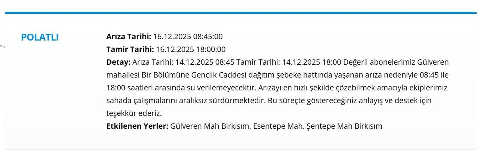 16 ARALIK ASKİ ANKARA SU KESİNTİSİ Ankara Su Kesintisi Hangi İlçelerde, Saat Kaçta Olacak Mamak’tan Etimesgut’a Detaylı Liste...