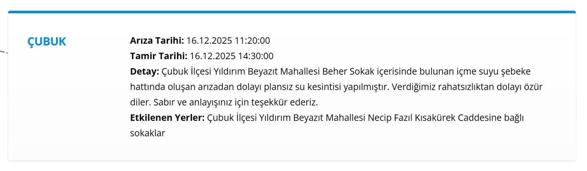 16 ARALIK ASKİ ANKARA SU KESİNTİSİ Ankara Su Kesintisi Hangi İlçelerde, Saat Kaçta Olacak Mamak’tan Etimesgut’a Detaylı Liste...
