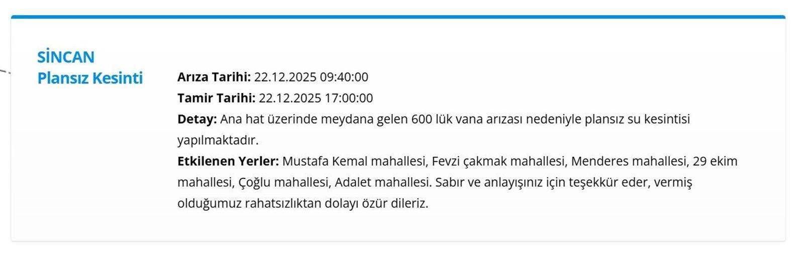 22 ARALIK ASKİ ANKARA SU KESİNTİSİ: Ankara Su Kesintisi Ne Zaman Bitecek, Sular Ne Zaman Gelecek