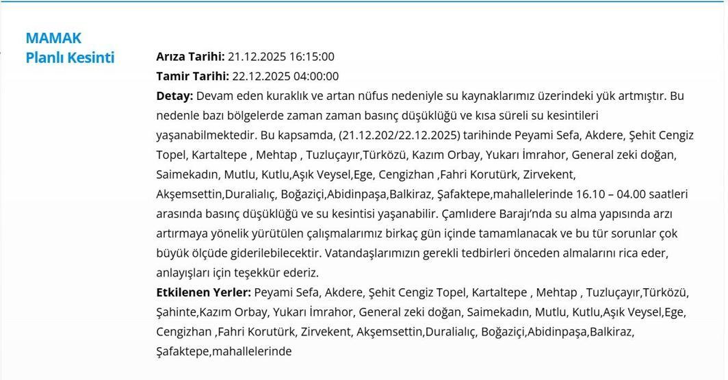 22 ARALIK ASKİ ANKARA SU KESİNTİSİ: Ankara Su Kesintisi Ne Zaman Bitecek, Sular Ne Zaman Gelecek