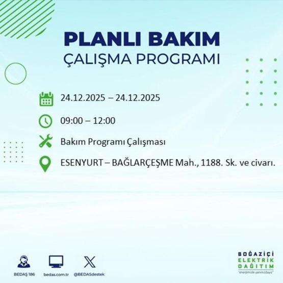 İSTANBULDA ELEKTRİK KESİNTİSİ OLAN İLÇELER 24 ARALIK 2025 | İstanbul’da Elektrik Kesintisi Saat Kaçta Bitecek Sarıyer, Fatih, Eyüpsultan...