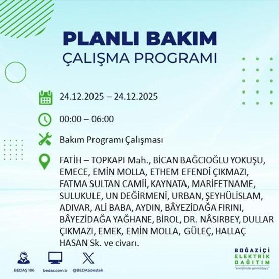 İSTANBULDA ELEKTRİK KESİNTİSİ OLAN İLÇELER 24 ARALIK 2025 | İstanbul’da Elektrik Kesintisi Saat Kaçta Bitecek Sarıyer, Fatih, Eyüpsultan...