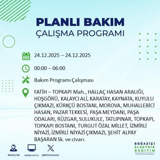 İSTANBULDA ELEKTRİK KESİNTİSİ OLAN İLÇELER 24 ARALIK 2025 | İstanbul’da Elektrik Kesintisi Saat Kaçta Bitecek Sarıyer, Fatih, Eyüpsultan...