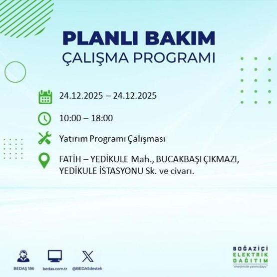 İSTANBULDA ELEKTRİK KESİNTİSİ OLAN İLÇELER 24 ARALIK 2025 | İstanbul’da Elektrik Kesintisi Saat Kaçta Bitecek Sarıyer, Fatih, Eyüpsultan...