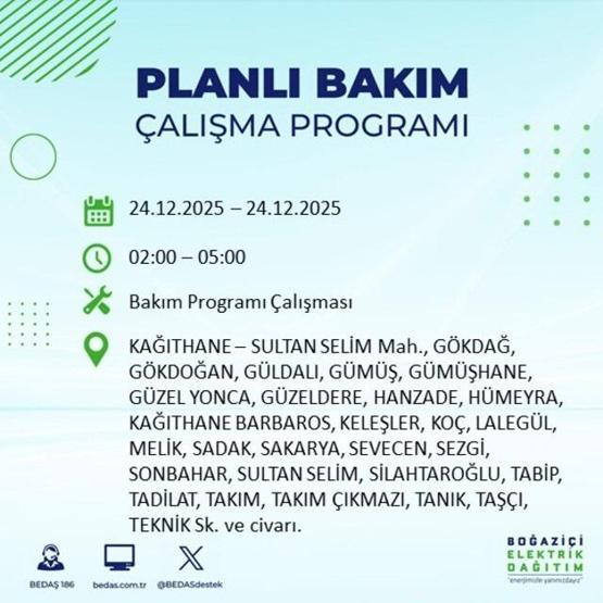 İSTANBULDA ELEKTRİK KESİNTİSİ OLAN İLÇELER 24 ARALIK 2025 | İstanbul’da Elektrik Kesintisi Saat Kaçta Bitecek Sarıyer, Fatih, Eyüpsultan...