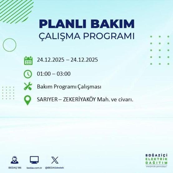 İSTANBULDA ELEKTRİK KESİNTİSİ OLAN İLÇELER 24 ARALIK 2025 | İstanbul’da Elektrik Kesintisi Saat Kaçta Bitecek Sarıyer, Fatih, Eyüpsultan...