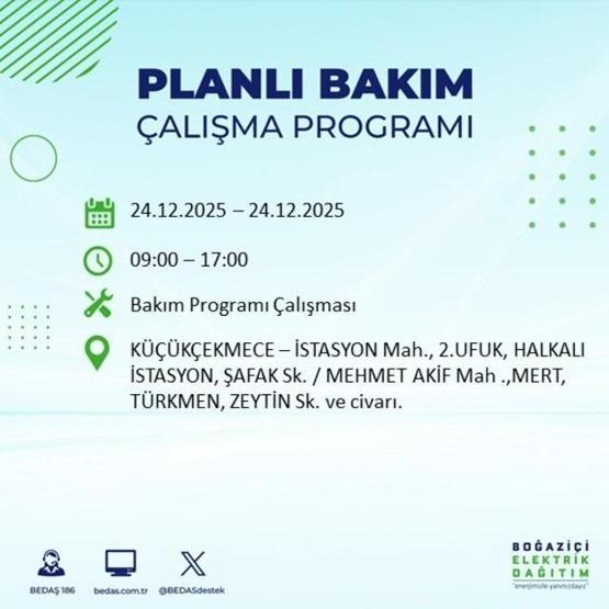 İSTANBULDA ELEKTRİK KESİNTİSİ OLAN İLÇELER 24 ARALIK 2025 | İstanbul’da Elektrik Kesintisi Saat Kaçta Bitecek Sarıyer, Fatih, Eyüpsultan...