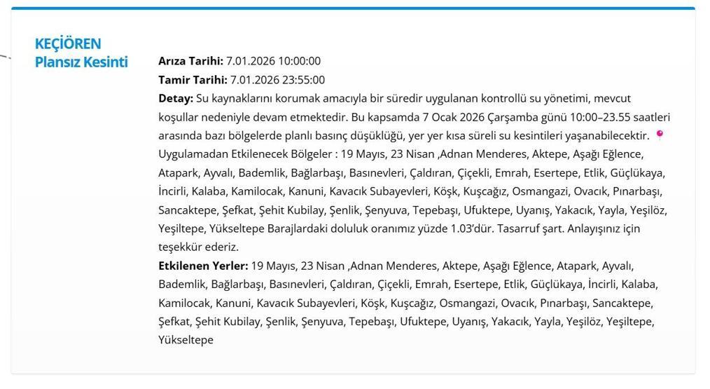 ASKİ ANKARA SU KESİNTİSİ 7 OCAK 2026: Ankara su kesintisi ne zaman bitecek Ankarada sular ne zaman gelecek 7 Ocak 2026 ASKİ Kesinti Listesi...