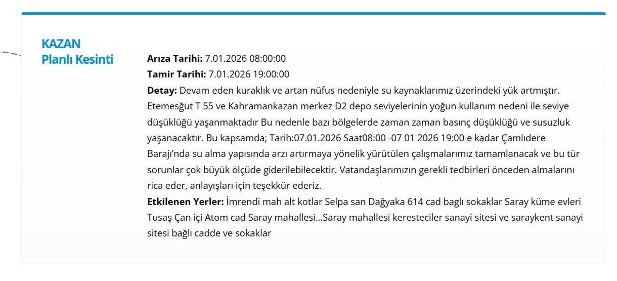ASKİ ANKARA SU KESİNTİSİ 7 OCAK 2026: Ankara su kesintisi ne zaman bitecek Ankarada sular ne zaman gelecek 7 Ocak 2026 ASKİ Kesinti Listesi...