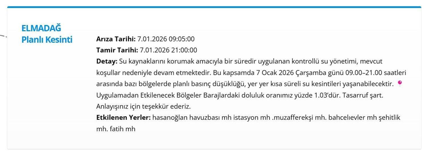 ASKİ ANKARA SU KESİNTİSİ 7 OCAK 2026: Ankara su kesintisi ne zaman bitecek Ankarada sular ne zaman gelecek 7 Ocak 2026 ASKİ Kesinti Listesi...