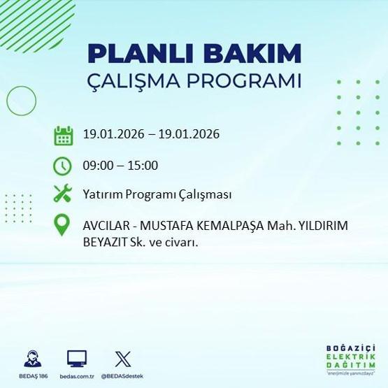 BEDAŞ İSTANBUL ELEKTRİK KESİNTİSİ 19 OCAK: İstanbul’da elektrikler ne zaman gelecek 19 Ocak Pazartesi BEDAŞ AYEDAŞ İstanbul elektrik kesintisi listesi...