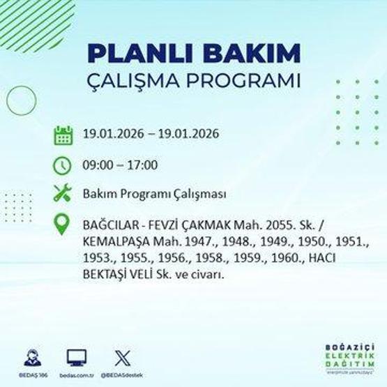 BEDAŞ İSTANBUL ELEKTRİK KESİNTİSİ 19 OCAK: İstanbul’da elektrikler ne zaman gelecek 19 Ocak Pazartesi BEDAŞ AYEDAŞ İstanbul elektrik kesintisi listesi...