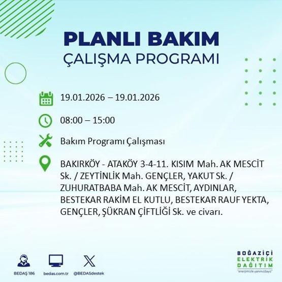 BEDAŞ İSTANBUL ELEKTRİK KESİNTİSİ 19 OCAK: İstanbul’da elektrikler ne zaman gelecek 19 Ocak Pazartesi BEDAŞ AYEDAŞ İstanbul elektrik kesintisi listesi...
