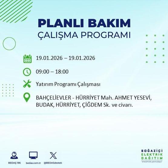 BEDAŞ İSTANBUL ELEKTRİK KESİNTİSİ 19 OCAK: İstanbul’da elektrikler ne zaman gelecek 19 Ocak Pazartesi BEDAŞ AYEDAŞ İstanbul elektrik kesintisi listesi...