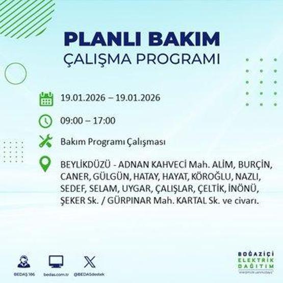 BEDAŞ İSTANBUL ELEKTRİK KESİNTİSİ 19 OCAK: İstanbul’da elektrikler ne zaman gelecek 19 Ocak Pazartesi BEDAŞ AYEDAŞ İstanbul elektrik kesintisi listesi...