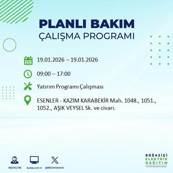 BEDAŞ İSTANBUL ELEKTRİK KESİNTİSİ 19 OCAK: İstanbul’da elektrikler ne zaman gelecek 19 Ocak Pazartesi BEDAŞ AYEDAŞ İstanbul elektrik kesintisi listesi...