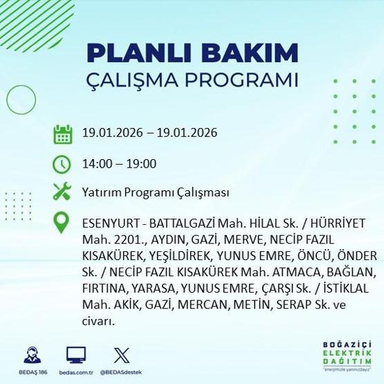 BEDAŞ İSTANBUL ELEKTRİK KESİNTİSİ 19 OCAK: İstanbul’da elektrikler ne zaman gelecek 19 Ocak Pazartesi BEDAŞ AYEDAŞ İstanbul elektrik kesintisi listesi...