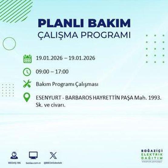 BEDAŞ İSTANBUL ELEKTRİK KESİNTİSİ 19 OCAK: İstanbul’da elektrikler ne zaman gelecek 19 Ocak Pazartesi BEDAŞ AYEDAŞ İstanbul elektrik kesintisi listesi...