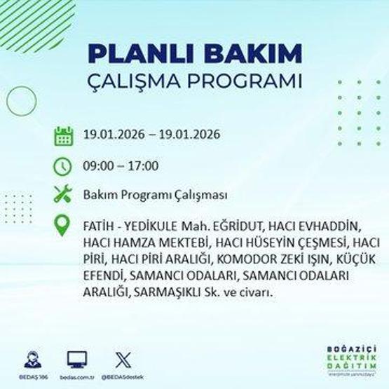 BEDAŞ İSTANBUL ELEKTRİK KESİNTİSİ 19 OCAK: İstanbul’da elektrikler ne zaman gelecek 19 Ocak Pazartesi BEDAŞ AYEDAŞ İstanbul elektrik kesintisi listesi...
