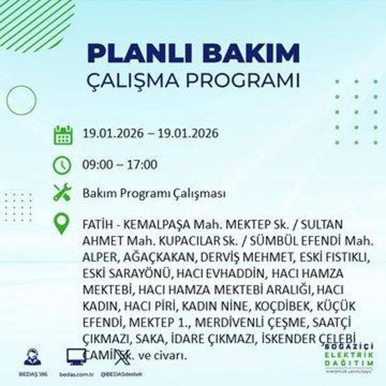 BEDAŞ İSTANBUL ELEKTRİK KESİNTİSİ 19 OCAK: İstanbul’da elektrikler ne zaman gelecek 19 Ocak Pazartesi BEDAŞ AYEDAŞ İstanbul elektrik kesintisi listesi...