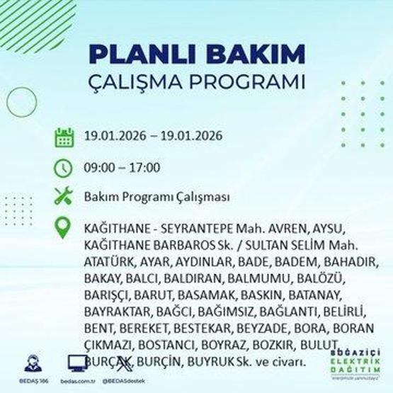 BEDAŞ İSTANBUL ELEKTRİK KESİNTİSİ 19 OCAK: İstanbul’da elektrikler ne zaman gelecek 19 Ocak Pazartesi BEDAŞ AYEDAŞ İstanbul elektrik kesintisi listesi...