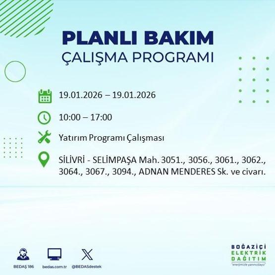 BEDAŞ İSTANBUL ELEKTRİK KESİNTİSİ 19 OCAK: İstanbul’da elektrikler ne zaman gelecek 19 Ocak Pazartesi BEDAŞ AYEDAŞ İstanbul elektrik kesintisi listesi...