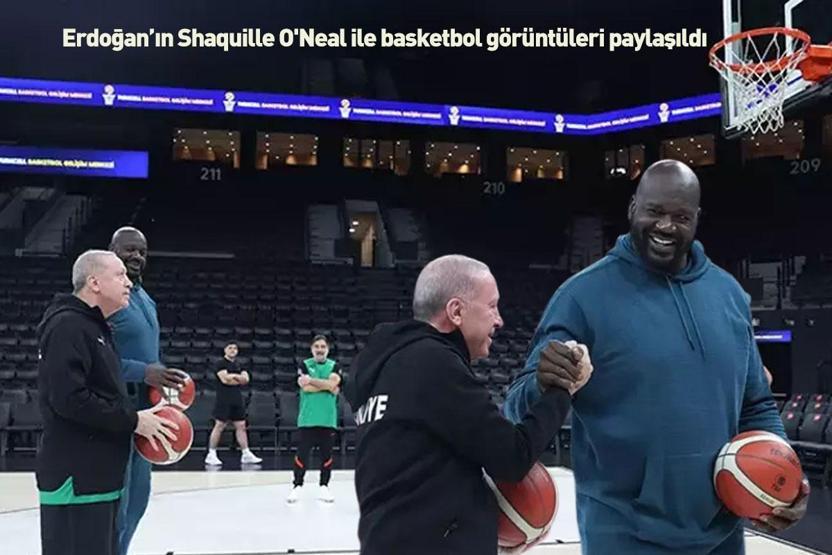 Renkli görüntüler... Cumhurbaşkanı Erdoğanın, Shaquille ONeal ile basketbol görüntüleri paylaşıldı