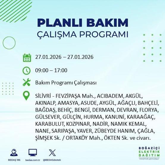 PLANLI ELEKTRİK KESİNTİSİ İSTANBUL 27 Ocakta İstanbul’da elektrikler ne zaman gelecek