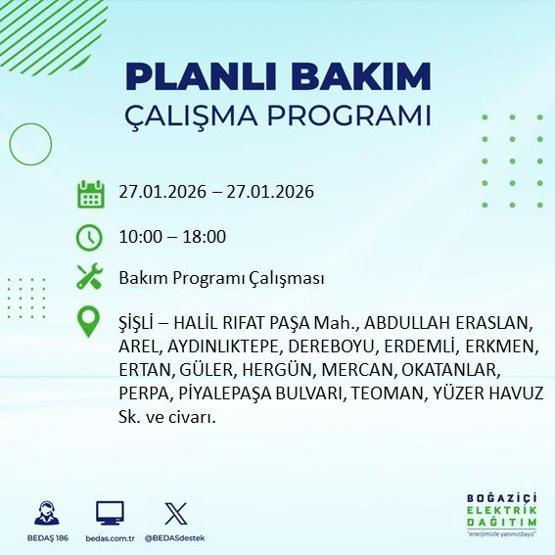 PLANLI ELEKTRİK KESİNTİSİ İSTANBUL 27 Ocakta İstanbul’da elektrikler ne zaman gelecek