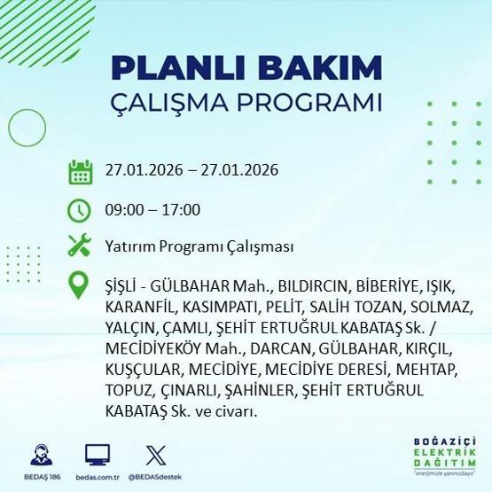 PLANLI ELEKTRİK KESİNTİSİ İSTANBUL 27 Ocakta İstanbul’da elektrikler ne zaman gelecek