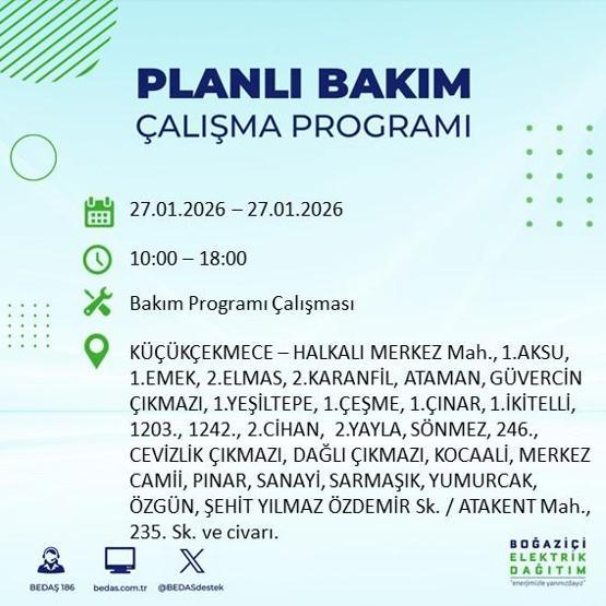 PLANLI ELEKTRİK KESİNTİSİ İSTANBUL 27 Ocakta İstanbul’da elektrikler ne zaman gelecek