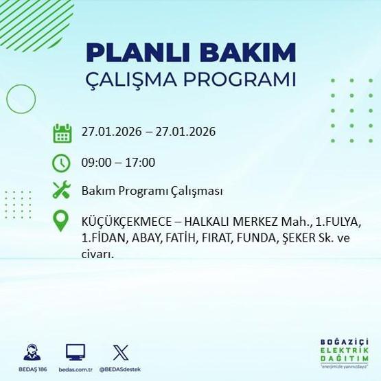 PLANLI ELEKTRİK KESİNTİSİ İSTANBUL 27 Ocakta İstanbul’da elektrikler ne zaman gelecek