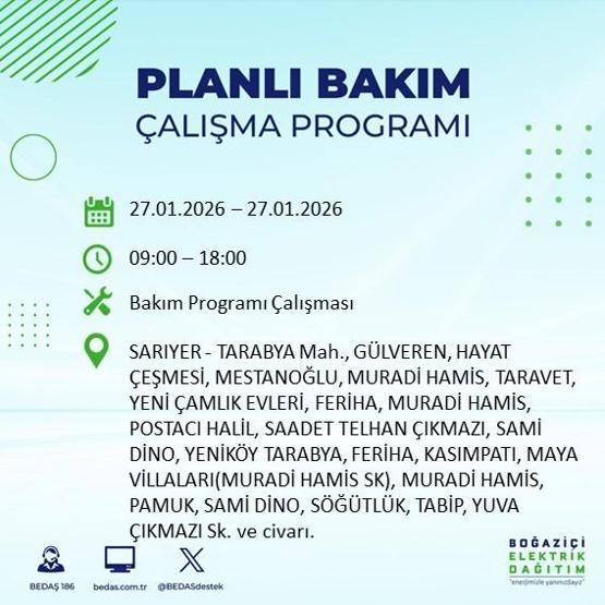 PLANLI ELEKTRİK KESİNTİSİ İSTANBUL 27 Ocakta İstanbul’da elektrikler ne zaman gelecek
