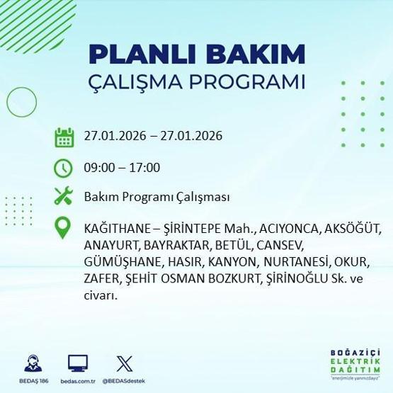 PLANLI ELEKTRİK KESİNTİSİ İSTANBUL 27 Ocakta İstanbul’da elektrikler ne zaman gelecek