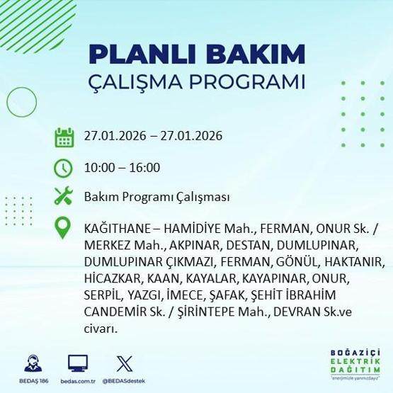 PLANLI ELEKTRİK KESİNTİSİ İSTANBUL 27 Ocakta İstanbul’da elektrikler ne zaman gelecek