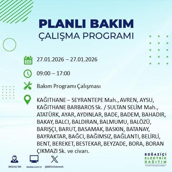 PLANLI ELEKTRİK KESİNTİSİ İSTANBUL 27 Ocakta İstanbul’da elektrikler ne zaman gelecek