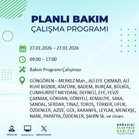 PLANLI ELEKTRİK KESİNTİSİ İSTANBUL 27 Ocakta İstanbul’da elektrikler ne zaman gelecek