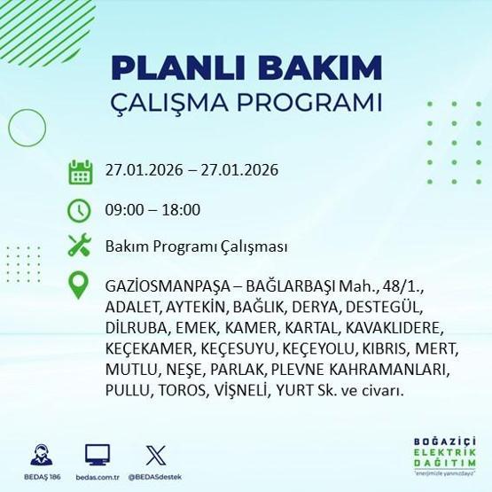 PLANLI ELEKTRİK KESİNTİSİ İSTANBUL 27 Ocakta İstanbul’da elektrikler ne zaman gelecek