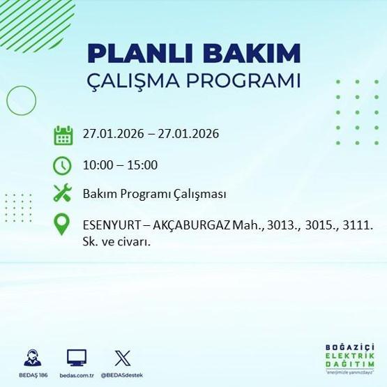 PLANLI ELEKTRİK KESİNTİSİ İSTANBUL 27 Ocakta İstanbul’da elektrikler ne zaman gelecek