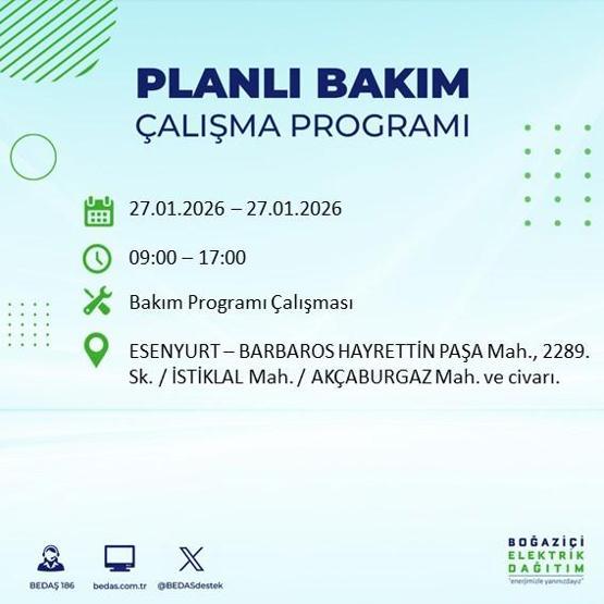 PLANLI ELEKTRİK KESİNTİSİ İSTANBUL 27 Ocakta İstanbul’da elektrikler ne zaman gelecek