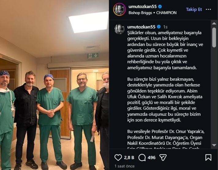 Ufuk Özkanın son durumu nasıl Ünlü oyuncuya donör olan Salih Kıvırcıktan ilk paylaşım