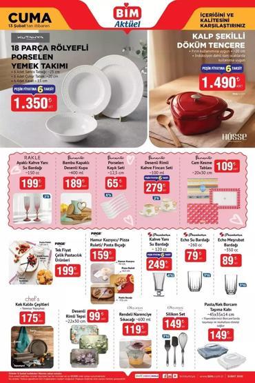 BİM 13 ŞUBAT AKTÜEL ÜRÜNLER KATALOĞU BİMde bu hafta neler var 18 Parça Yemek Takımı, Kalp Şekilli Döküm Tencere, Çelik Sahan Seti...