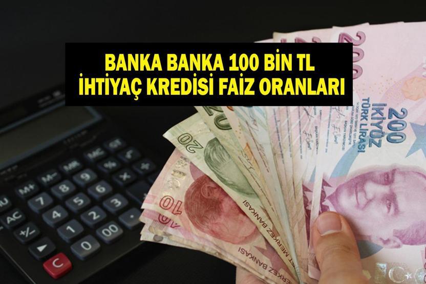 100 BİN TL İHTİYAÇ KREDİSİ ÖDEME PLANI: 100 bin TLnin faiz oranı kaç 100 bin TL ihtiyaç kredisinin geri ödemesi ne kadar Halkbank, Yapı Kredi, TEB, Fibabanka, Vakıf Katılım, Akbank, İş Bankası...