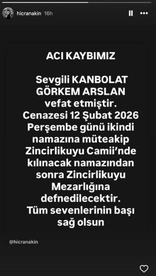  Kanbolat Görkem Arslan Bugün Son Yolculuğuna Uğurlanıyor