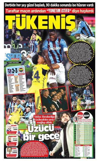 Trabzonun yerel gazeteleri, Fenerbahçe mağlubiyetini manşete taşıdı: Yine bize hüsran