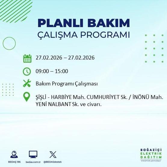 27 ŞUBAT İSTANBUL ELEKTRİK KESİNTİSİ İstanbulda 6-8 Saat Elektrik Kesintisi Yaşanacak BEDAŞ Duyurdu: İşte Etkilenecek İlçeler...