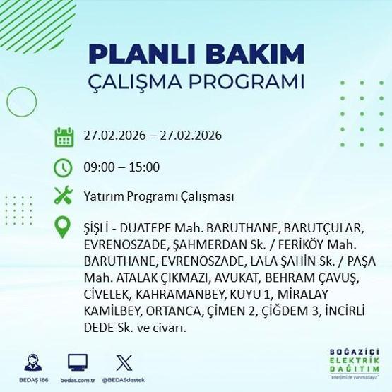 27 ŞUBAT İSTANBUL ELEKTRİK KESİNTİSİ İstanbulda 6-8 Saat Elektrik Kesintisi Yaşanacak BEDAŞ Duyurdu: İşte Etkilenecek İlçeler...