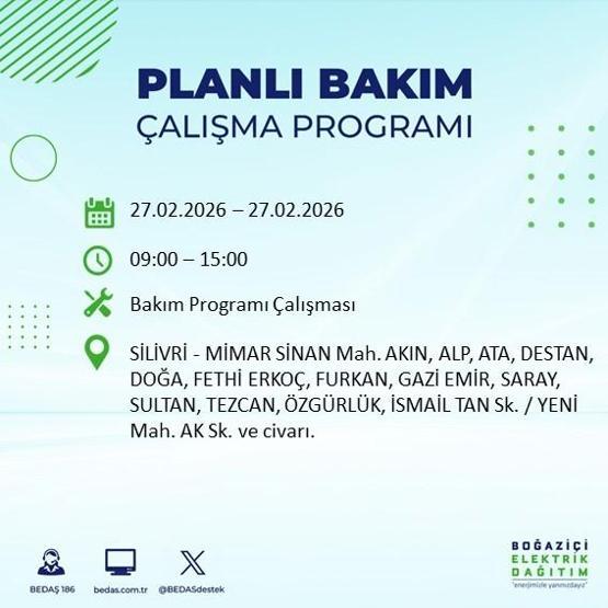 27 ŞUBAT İSTANBUL ELEKTRİK KESİNTİSİ İstanbulda 6-8 Saat Elektrik Kesintisi Yaşanacak BEDAŞ Duyurdu: İşte Etkilenecek İlçeler...